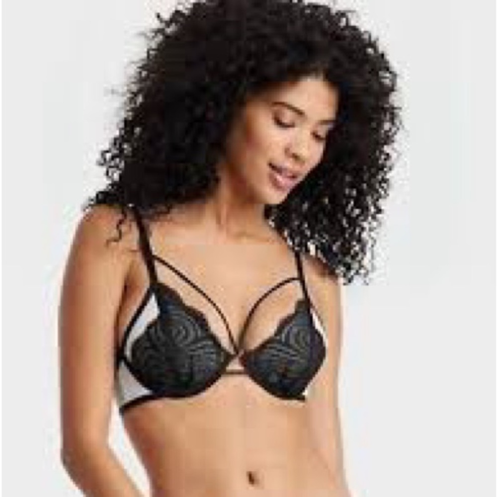 NWT Auden Women's Lace Black White Unlined Bralette Adjustable Straps sexy